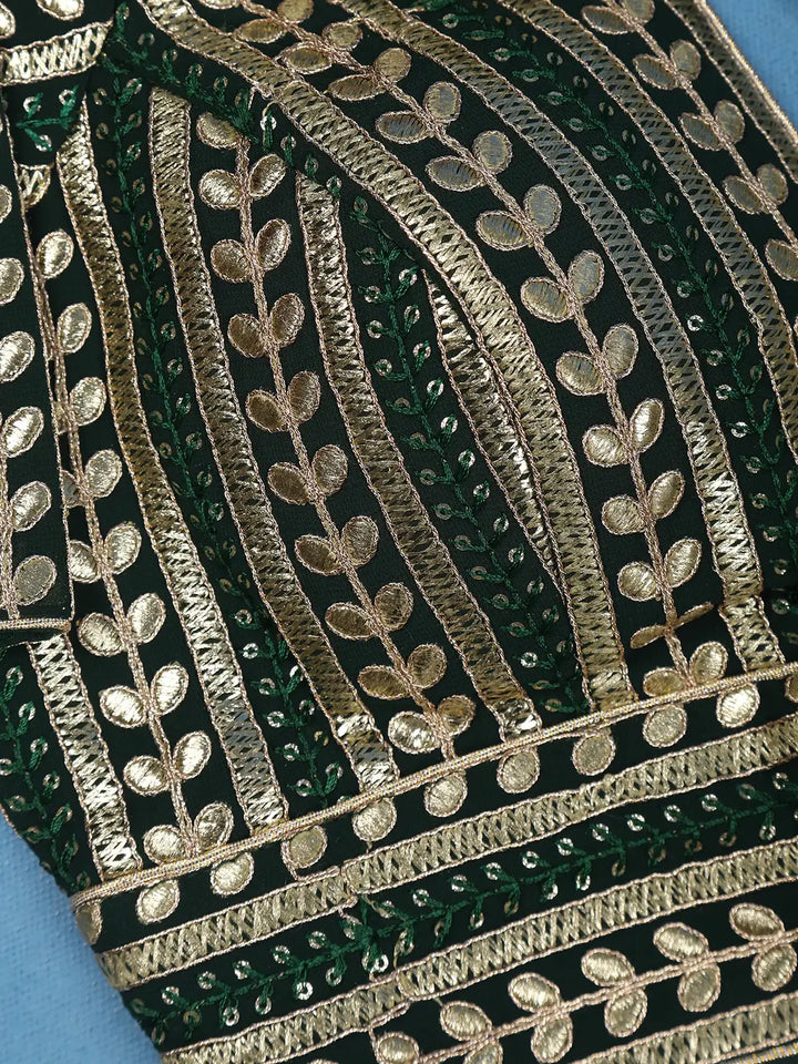 Dark Green Striped Design Georgette Readymade Blouse - Diadem
