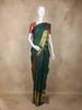 Dark Green Stripes Woven Design Pure Kanchipuram Silk Saree with Contrast Pink Blouse