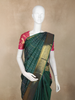 Dark Green Stripes Woven Design Pure Kanchipuram Silk Saree with Contrast Pink Blouse