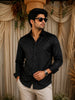 Dark Grey Abstract Woven Design Pure Cotton Party Wear Full Sleeve Men Shirt
