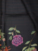 Dark Grey Checked Woven Design Pure Tussar Saree with Floral Border
