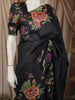 Dark Grey Checked Woven Design Pure Tussar Saree with Floral Border