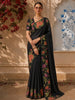 Dark Grey Checked Woven Design Pure Tussar Saree with Floral Border