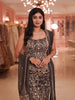 Dark Grey Floral Vine Zari Embroidered Design Tissue Silk Skirt Top Indo Western Lehenga with Matching Dupatta