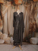 Dark Grey Heavy Beads Embroidered Design Satin Straight Cut Salwar Suit with Matching Dupatta