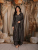 Dark Grey Heavy Beads Embroidered Design Satin Straight Cut Salwar Suit with Matching Dupatta
