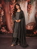 Dark Grey Paisley Sequins and Beads Embroidered Design Tissue Silk Palazzo Suit with Matching Dupatta