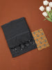 Dark Grey Solid Design Cotton Casual Wear Saree with Kalamkari Blouse