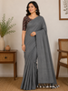 Dark Grey Solid Design Cotton Casual Wear Saree with Kalamkari Blouse