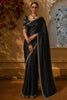 Dark Grey Solid Woven Design Pure Tussar Party Wear Saree with Sequins Border