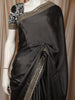 Dark Grey Solid Woven Design Pure Tussar Party Wear Saree with Sequins Border