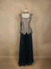 Dark Navy Blue Floral Design Chiffon Palazzo Suit