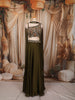 Dark Olive Green Floral Sequins and Thread Embroidered Design Satin Lehenga with Choker Dupatta