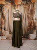 Dark Olive Green Floral Sequins and Thread Embroidered Design Satin Lehenga with Choker Dupatta