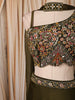 Dark Olive Green Floral Sequins and Thread Embroidered Design Satin Lehenga with Choker Dupatta