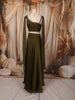 Dark Olive Green Floral Sequins and Thread Embroidered Design Satin Lehenga with Choker Dupatta