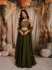 Dark Olive Green Floral Sequins and Thread Embroidered Design Satin Lehenga with Choker Dupatta