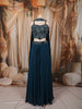 Deep Teal Blue Abstract Sequins and Beads Embroidered Design Satin Lehenga with Choker Dupatta