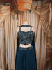 Deep Teal Blue Abstract Sequins and Beads Embroidered Design Satin Lehenga with Choker Dupatta