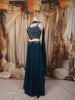 Deep Teal Blue Abstract Sequins and Beads Embroidered Design Satin Lehenga with Choker Dupatta