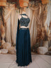 Deep Teal Blue Abstract Sequins and Beads Embroidered Design Satin Lehenga with Choker Dupatta