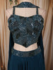 Deep Teal Blue Abstract Sequins and Beads Embroidered Design Satin Lehenga with Choker Dupatta