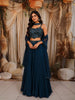 Deep Teal Blue Abstract Sequins and Beads Embroidered Design Satin Lehenga with Choker Dupatta