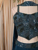 Deep Teal Blue Abstract Sequins and Beads Embroidered Design Satin Lehenga with Choker Dupatta