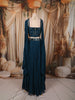 Deep Teal Blue Abstract Sequins and Beads Embroidered Design Satin Lehenga with Choker Dupatta