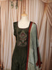 Dark Olive Green Paisley Thread and Beads Embroidered Design Semi Silk Anarkali Salwar Suit with Designer Dupatta