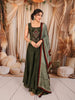 Dark Olive Green Paisley Thread and Beads Embroidered Design Semi Silk Anarkali Salwar Suit with Designer Dupatta