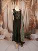 Dark Olive Green Paisley Thread and Beads Embroidered Design Semi Silk Anarkali Salwar Suit with Designer Dupatta