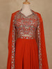 Dark Orange Floral Embroidered Design Georgette Skirt Top with Dupatta