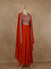 Dark Orange Floral Embroidered Design Georgette Skirt Top with Dupatta
