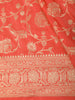 Dark Peach Floral Zari Woven Design Pure Banarasi Silk Saree with Zari Border