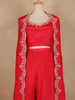 Dark Pink Embroidered Chiffon Crop Top with Palazzo and Jacket Set