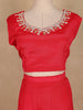 Dark Pink Embroidered Chiffon Crop Top with Palazzo and Jacket Set
