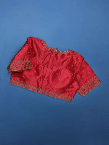 Dark Pink Embroidered Silk Readymade Blouse - Diadem