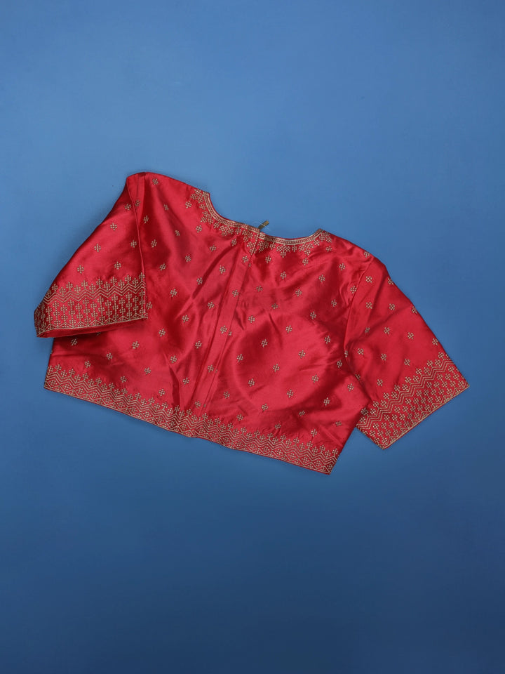 Dark Pink Embroidered Silk Readymade Blouse - Diadem