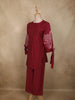 Dark Pink Floral Embroidered Design Cotton Co-ord Set