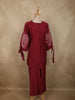 Dark Pink Floral Embroidered Design Cotton Co-ord Set