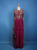 Dark Pink Floral Embroidered Satin Crop Top with Draped Skirt