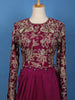 Dark Pink Floral Embroidered Satin Crop Top with Draped Skirt