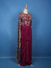 Dark Pink Floral Embroidered Satin Crop Top with Draped Skirt