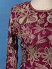 Dark Pink Floral Embroidered Satin Crop Top with Draped Skirt
