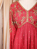 Dark  Pink Floral Embroidered Georgette Palazzo Suit