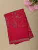 Dark Pink Floral Printed Design Mixed Crepe Saree with Zari Border