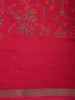 Dark Pink Floral Printed Design Mixed Crepe Saree with Zari Border