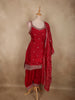 Dark Pink Floral Sequins Design Organza Salwar Suit with Dupatta