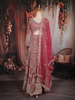 Dark Pink Floral Sequins Embroidered Design Net Bridesmaid Lehenga With Dupatta